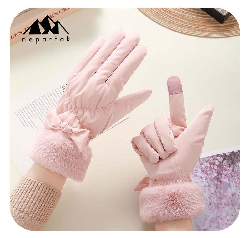 ActiveGo Winter Warm For Women Outdoor Cycling Fleece Lined Thickened Windproof Cold-Proof Touchscreen Cloud Velvet Bowknot Ski_voghion.com
