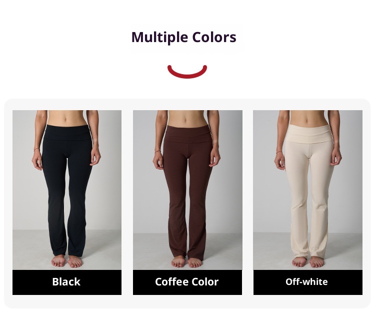 Pantalon 001 à ourlet roulé, en coton et élasthanne respirant et doux pour la peau, coupe évasée, taille haute, éco-responsable, idéal pour le yoga et les femmes._voghion.com