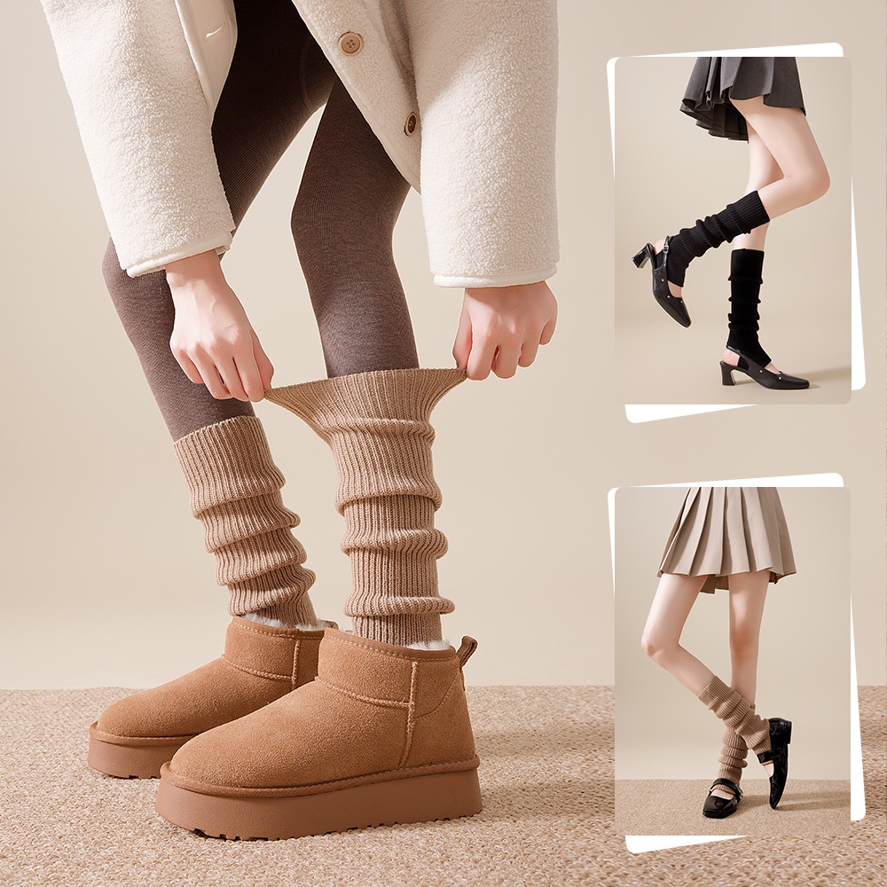 001 Calzini in pile autunno inverno coppia con pantaloni da yoga versatili da donna calzini dritti snellenti senza piede coprigambe lavorati a maglia_voghion.com