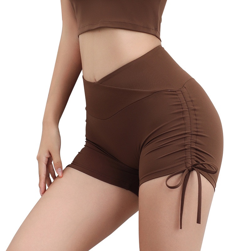 001 Cross-Border Peach Butt Tight Yoga Pants Tummy Control High Waist Drawstring Sports Fitness Daisy Three-Quarter Shorts_voghion.com