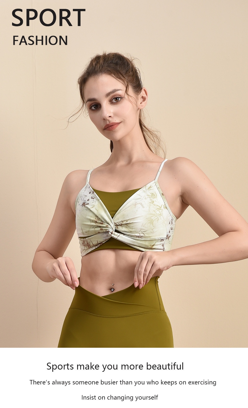 001 New Yoga Wear Fashion National Style Printed Fixed Chest Pad Sports Bra Front Tie Flower Thin Strap Fitness Vest For_voghion.com