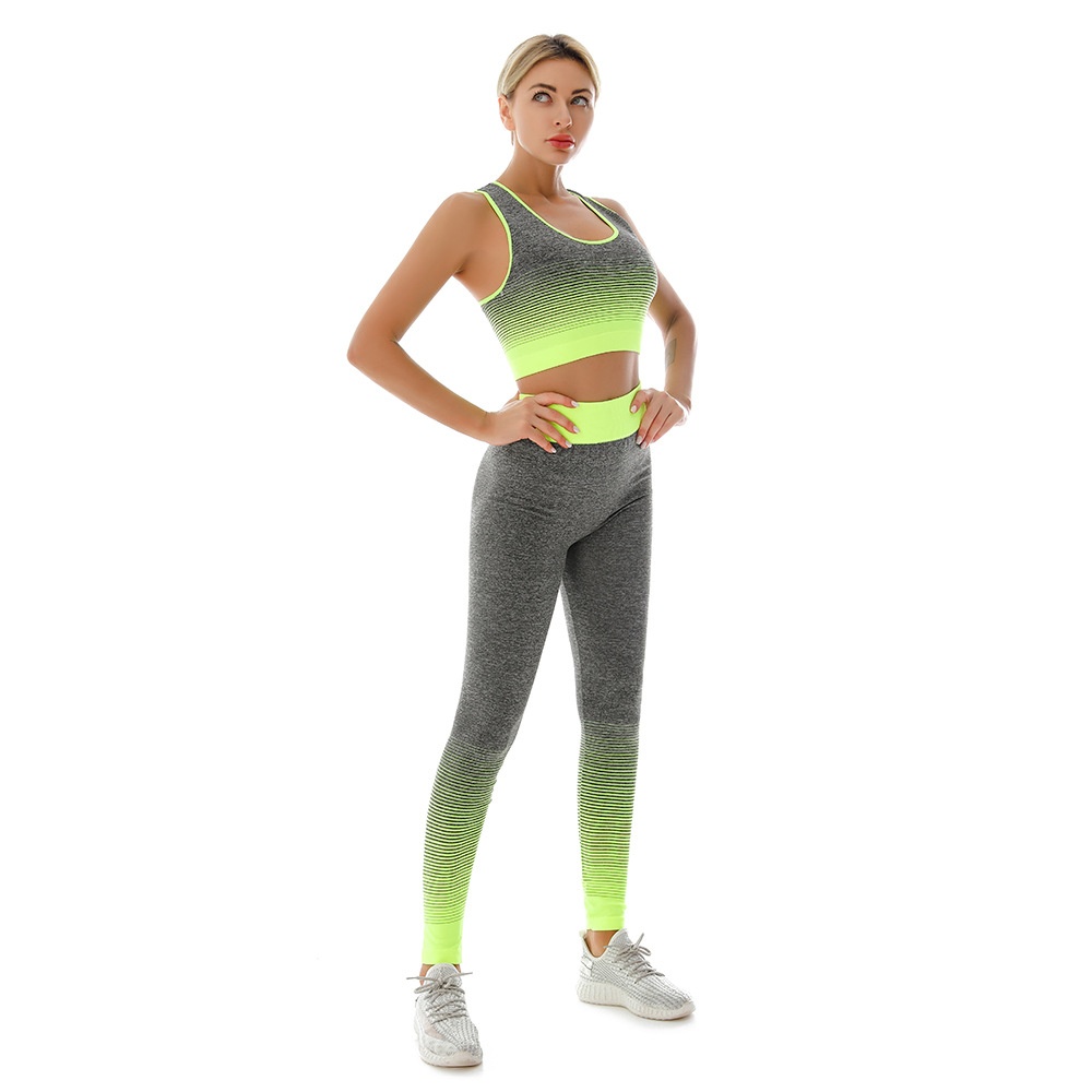 001 Langfristig verfügbarer, grenzüberschreitender Großhandel: Superelastisches Sport-BH- und Leggings-Set für Damen mit Farbverlauf – ideal für Yoga._voghion.com
