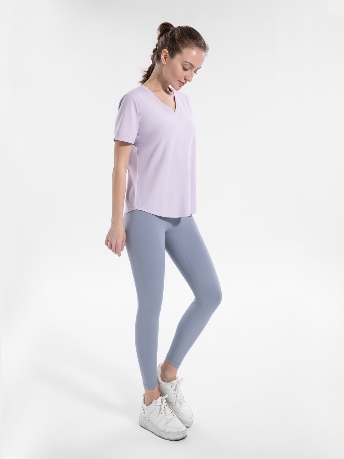 001 Maglietta da yoga con scollo a V taglie forti, a maniche corte, per donna, abbigliamento fitness, primavera estate, maglietta sportiva, corsa all'aperto_voghion.com