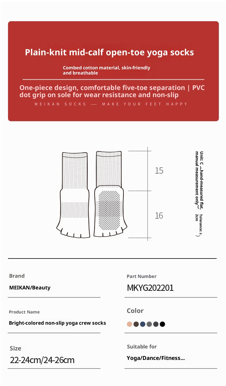 001 MEIKAN Men's Open Toe Yoga Mid-Calf Non-Slip Five-Toe Indoor Pilates Fitness Exercise Floor Socks_voghion.com