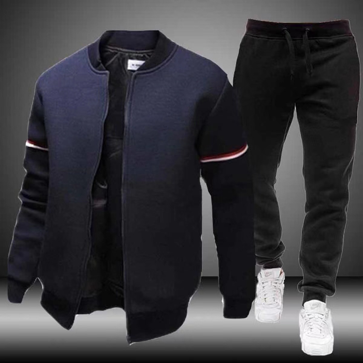 ActiveGo ActiveGo Cross-Border European And American Men's Baseball British Stand Collar Sports Suit Slim Fit Jacket Coat Jogger_voghion.com