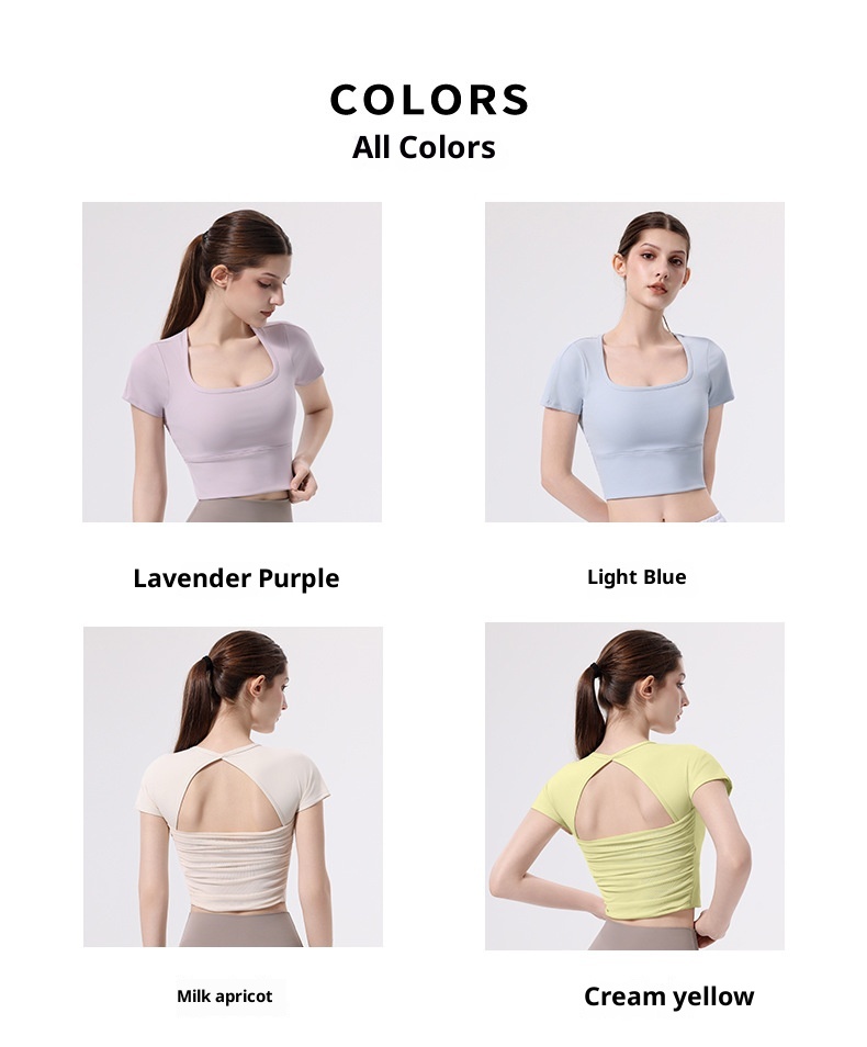 001 Yoga With Chest Pads Women Sports T-Shirt Fitness Tops Quick-Drying Running Short-Sleeved Gym Pilates Training Clothes_voghion.com