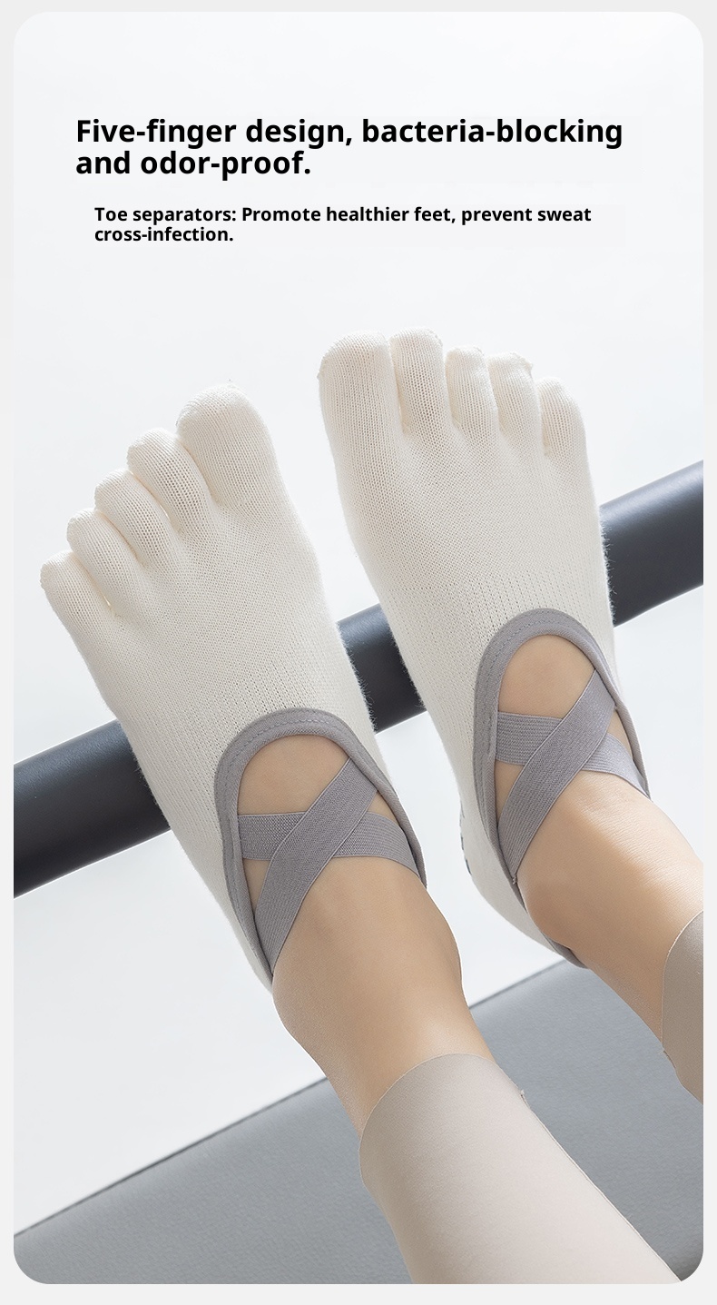 Chaussettes de yoga professionnelles à cinq orteils pour femmes, antidérapantes, idéales pour la danse, le pilates et le bateau._voghion.com