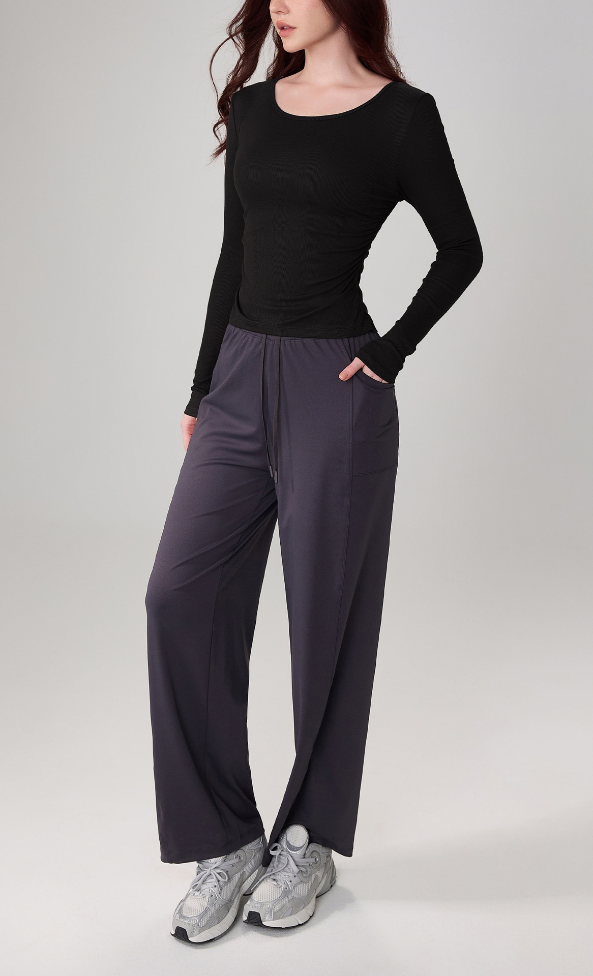 001 Premium-Damenbekleidung, gerippter Modal-Strandüberwurf für den Herbst, Pilates-Trainings-Langarm-Sporttop mit lockerer Passform, locker geschnitten_voghion.com