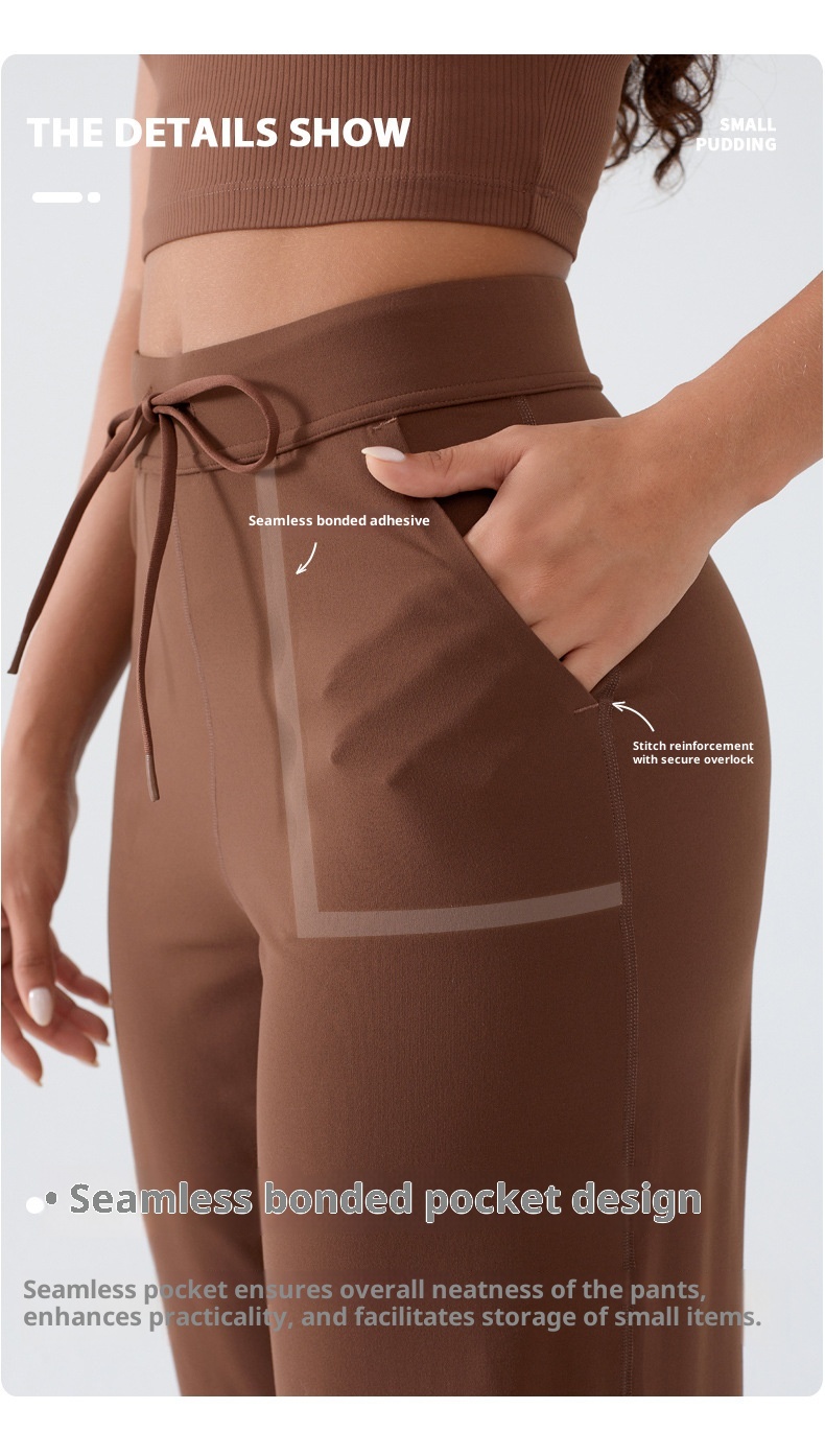 001 Damen Freizeit-Sporthose, locker geschnitten, schnelltrocknend, gerader Schnitt, hoher Bund, Bauchkontrolle, Yogahose, weites Bein_voghion.com