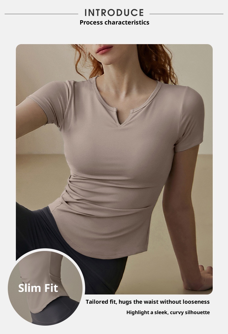 001 Yoga Top With Chest Pads For Women, Summer Pilates Training Sports Short Sleeve T-Shirt Set, High-End Fitness Shirt_voghion.com