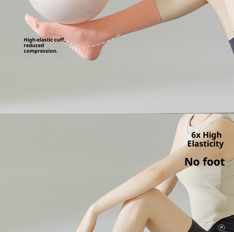 Chaussettes de sport 001 Yoga antidérapantes professionnelles mi-mollet en coton pour femmes, idéales pour l'automne et l'hiver, le fitness, la danse et le Pilates._voghion.com