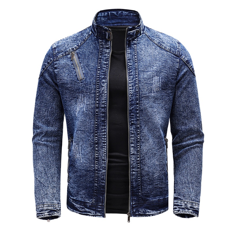 ActiveGo 2022 Primavera Otoño Nueva Chaqueta para Hombre Moda Estilo Europeo y Americano Casual Elástico Lavado Denim Top_voghion.com