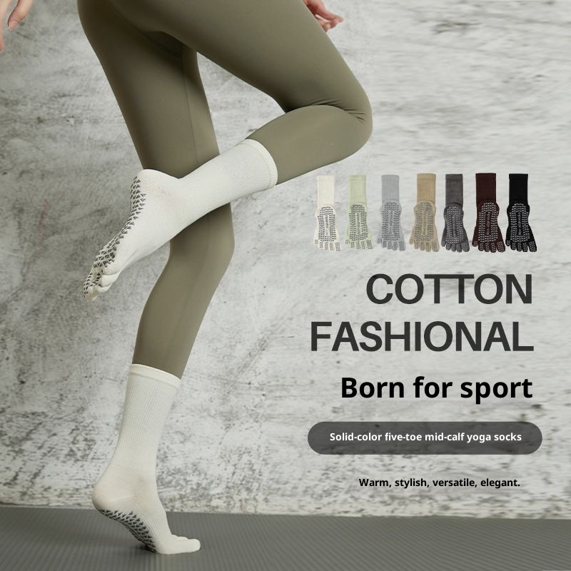001 Long Tube Summer Professional Non-Slip Pilates Five-Toe Mid-Tube Yoga Sports Socks Fitness_voghion.com