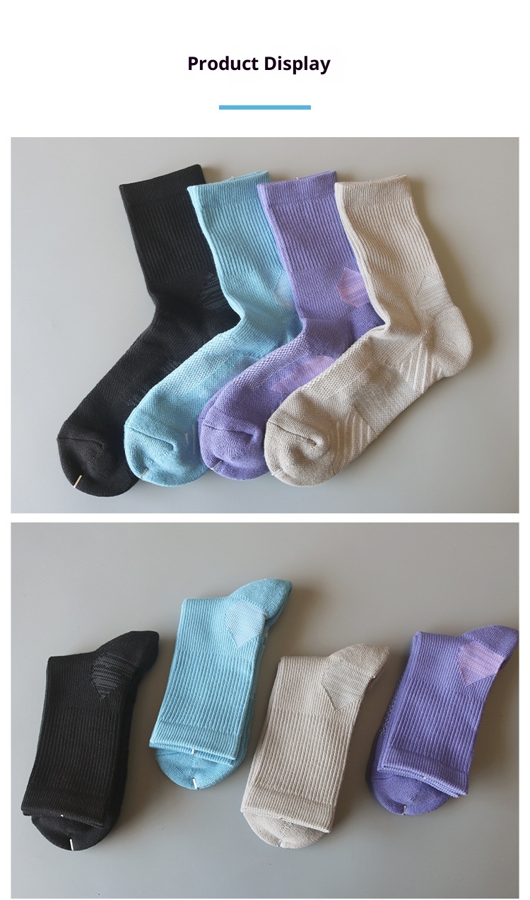 Chaussettes de sport respirantes mi-mollet pour femmes, idéales pour le badminton, la corde à sauter, la course à pied et le cyclisme. Semelle éponge._voghion.com