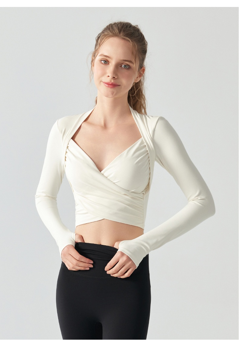 001 Top sportivo da yoga da donna, autunno inverno, con coppa fissa, aspetto alto, nuovo, abbigliamento fitness per allenamento Pilates a maniche lunghe_voghion.com