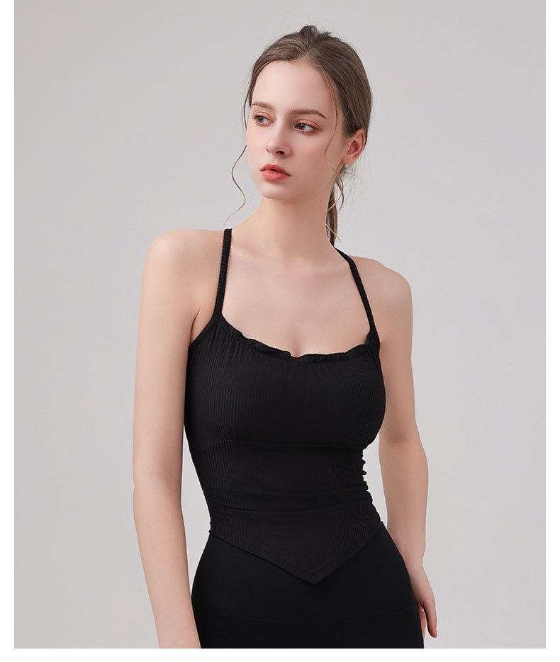 001 Fixed Cup Cross Vest Women Slimming Yoga Fitness Comfortable Thin Strap Outer Wear Sports Bra_voghion.com
