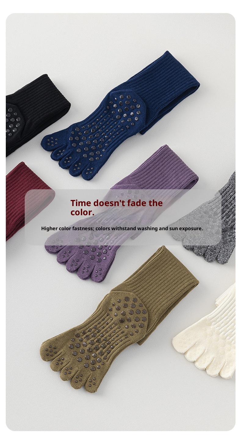 Chaussettes de yoga Five Fingers pour femmes, chaussettes de sport tubulaires longues, compression antidérapantes, idéales pour le fitness et le Pilates._voghion.com