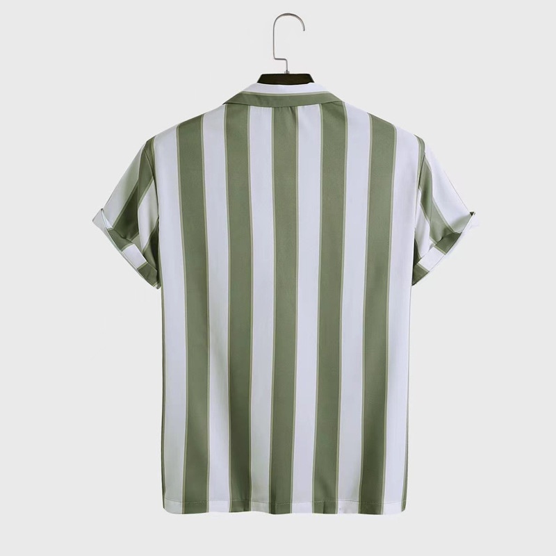 ActiveGo ActiveGo Europees en Amerikaans grensoverschrijdend Hawaiiaans nieuw pak met korte mouwen en gestreept strandshirt, tweedelige set voor heren_voghion.com