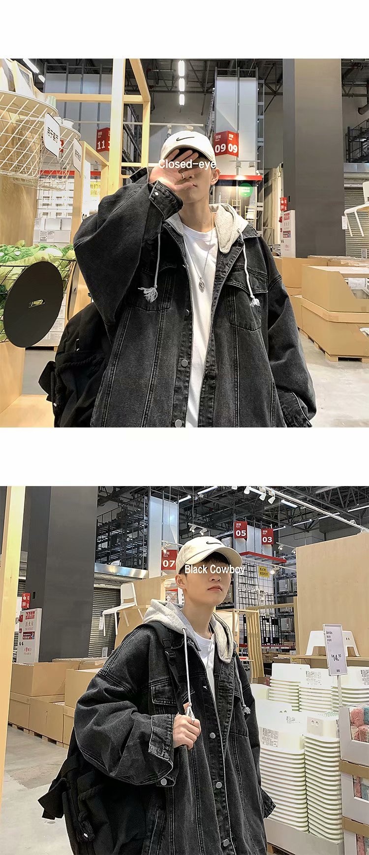 ActiveGo ActiveGo Men's Denim With Hood Korean Trendy Retro Brand European And Street American Handsome Hong Kong Style Jacket_voghion.com