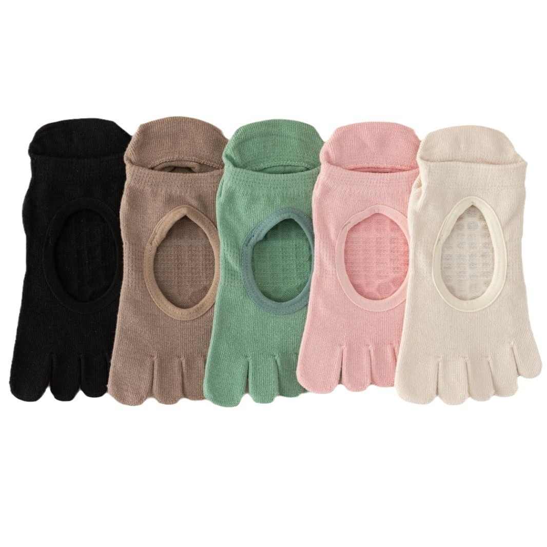 Chaussettes de sport 001 pour femmes, printemps-été, absorbantes, antidérapantes, à cinq orteils, en pur coton, sans dos, idéales pour le yoga, le pilates et le fitness._voghion.com