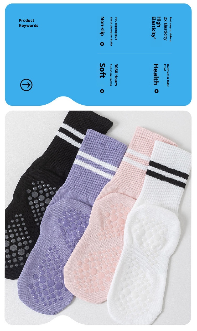 001 Professionelle Yoga-Socken für Damen, wadenlang, Frühling und Sommer, rutschfest, Pilates, Anfänger, für drinnen, speziell für den Boden_voghion.com