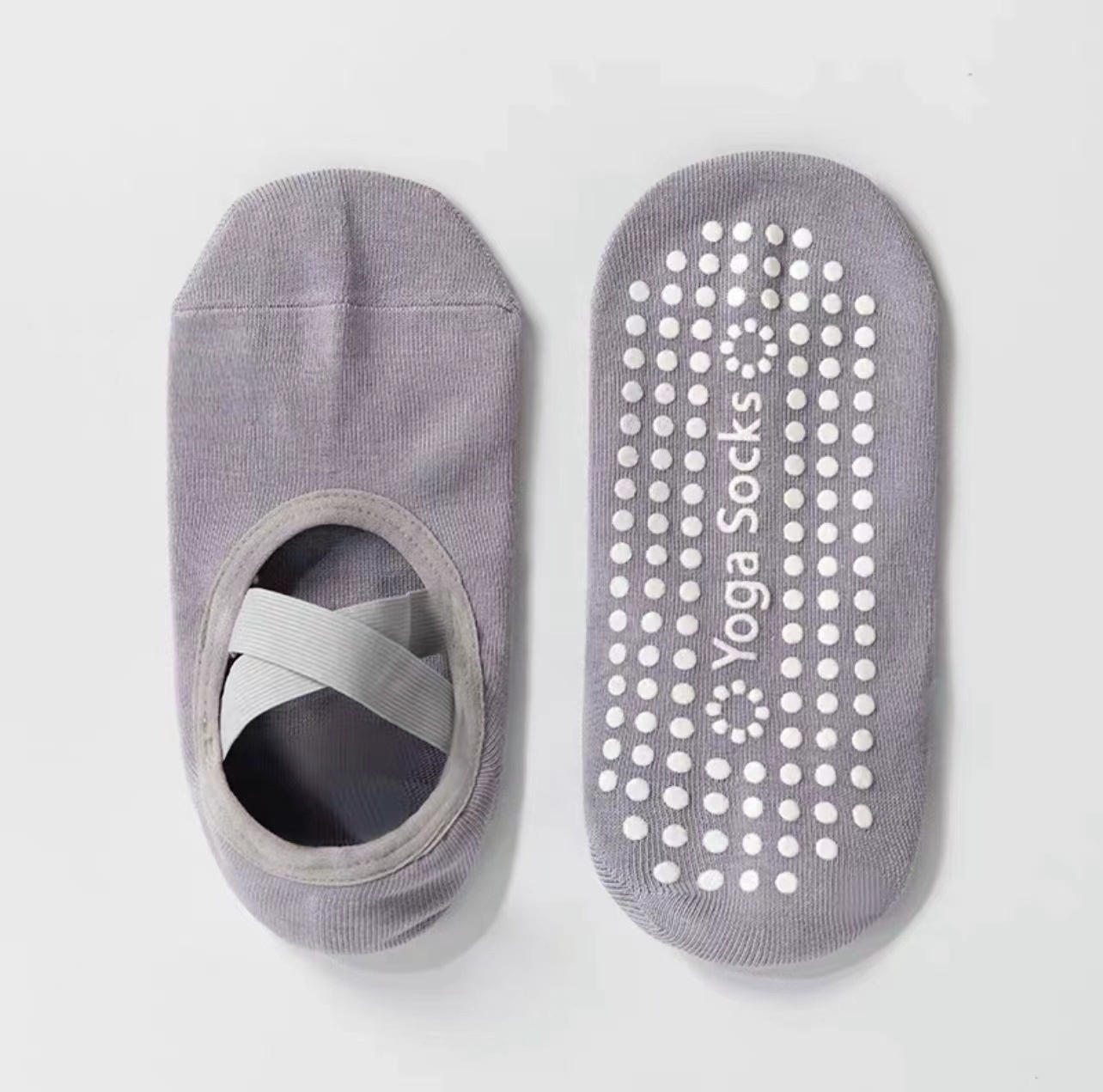 001 Non-Slip Silicone Yoga Socks With Adhesive Straps For Fitness, Dance, Running, Pilates, Indoor Floor, And Trampoline_voghion.com