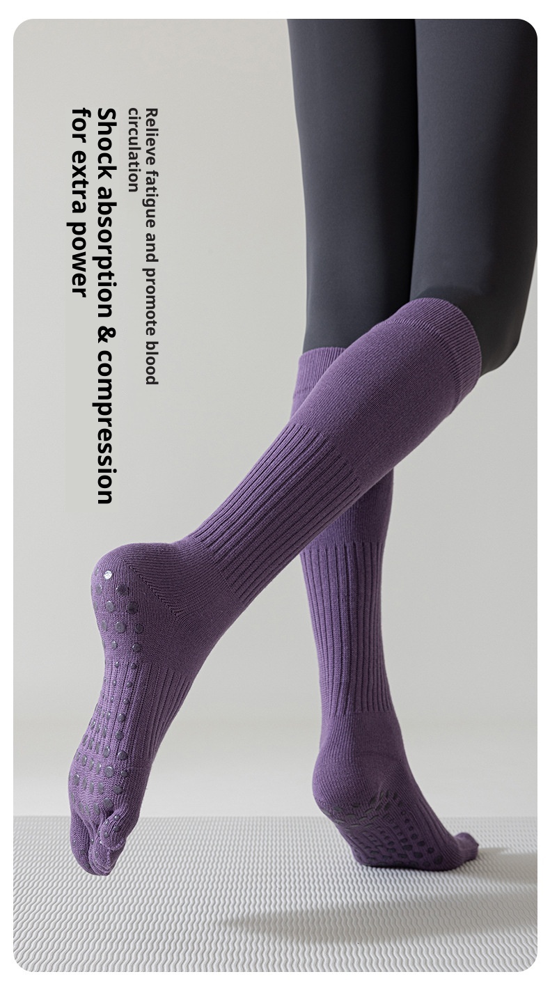 Chaussettes de yoga Five Fingers pour femmes, chaussettes de sport tubulaires longues, compression antidérapantes, idéales pour le fitness et le Pilates._voghion.com