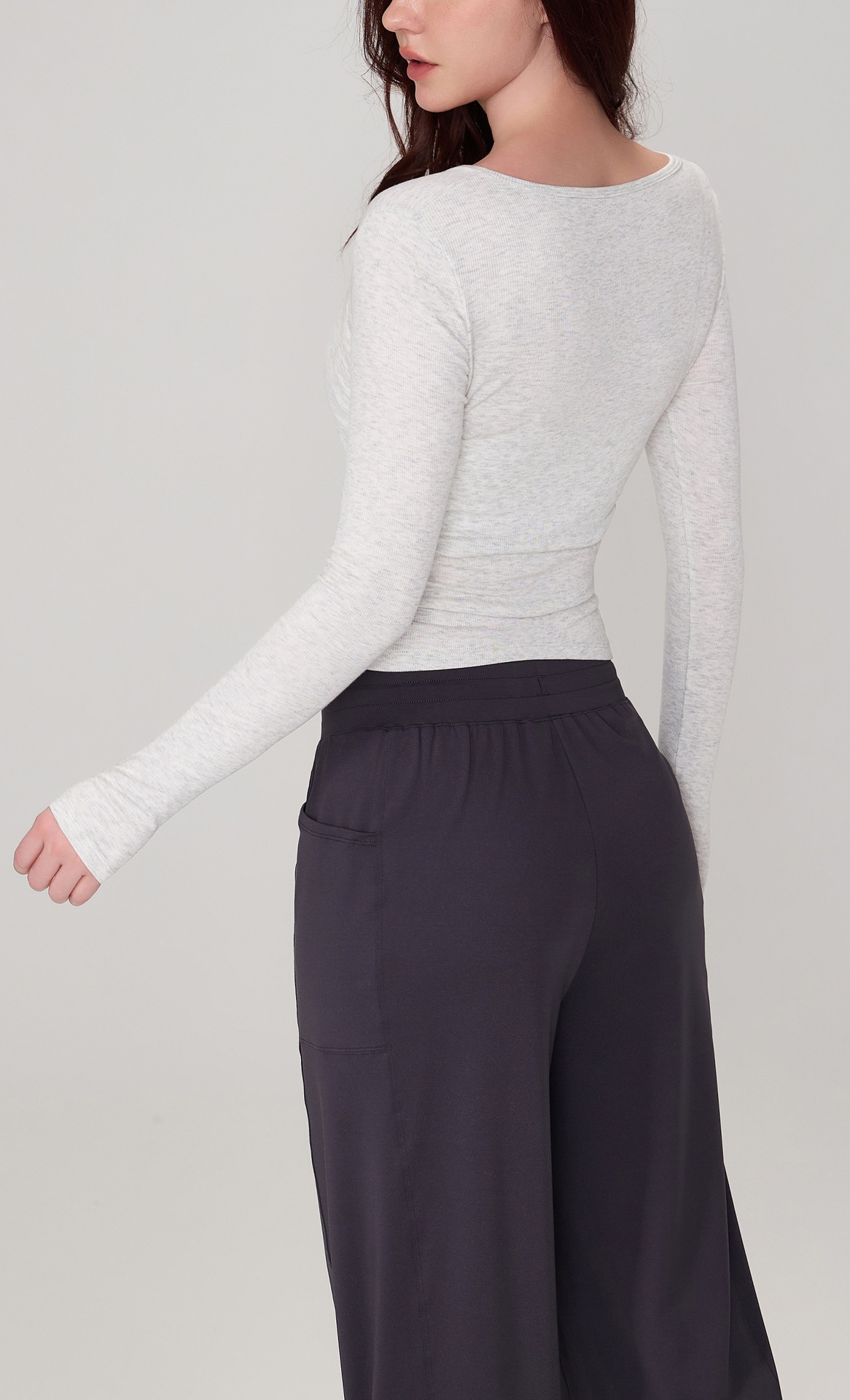 001 Premium-Damenbekleidung, gerippter Modal-Strandüberwurf für den Herbst, Pilates-Trainings-Langarm-Sporttop mit lockerer Passform, locker geschnitten_voghion.com