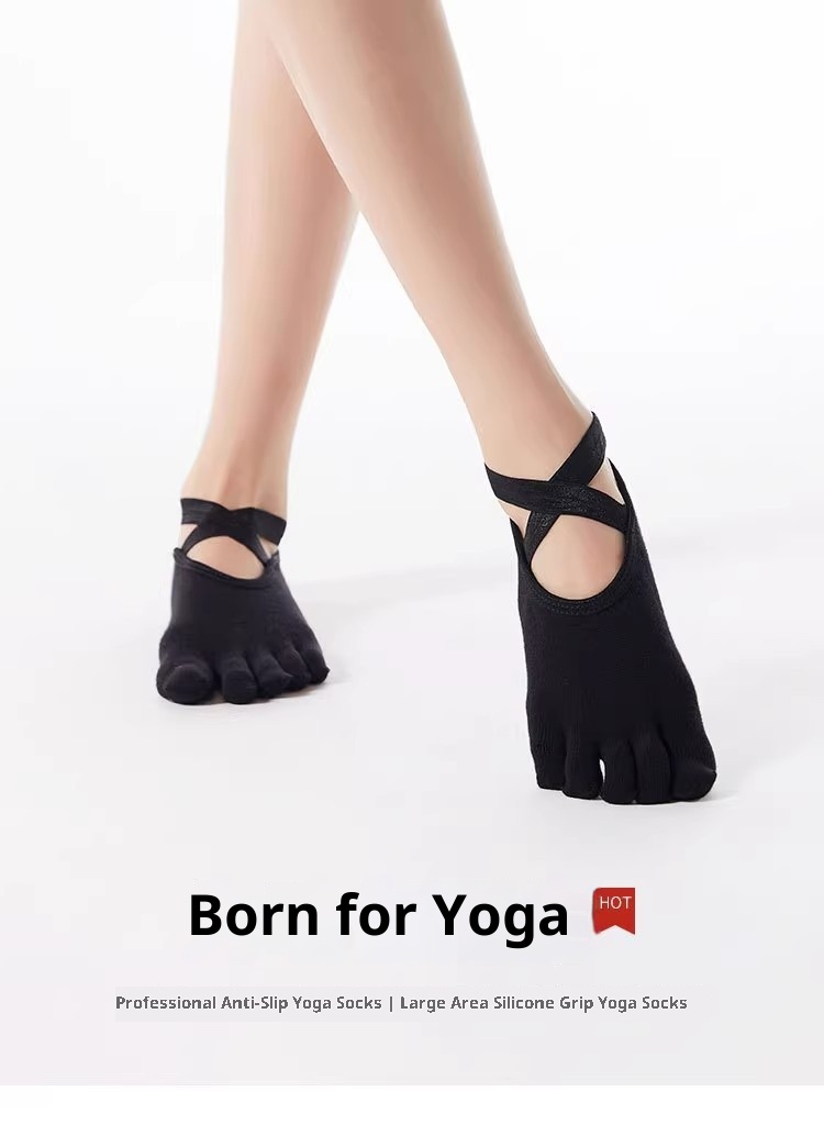 001 Großhandel Neue Zehenkreuzsocken für Damen, rutschfest, Sport, Yoga, einfarbig, offene Rückseite, Fünf-Zehen-Socken_voghion.com