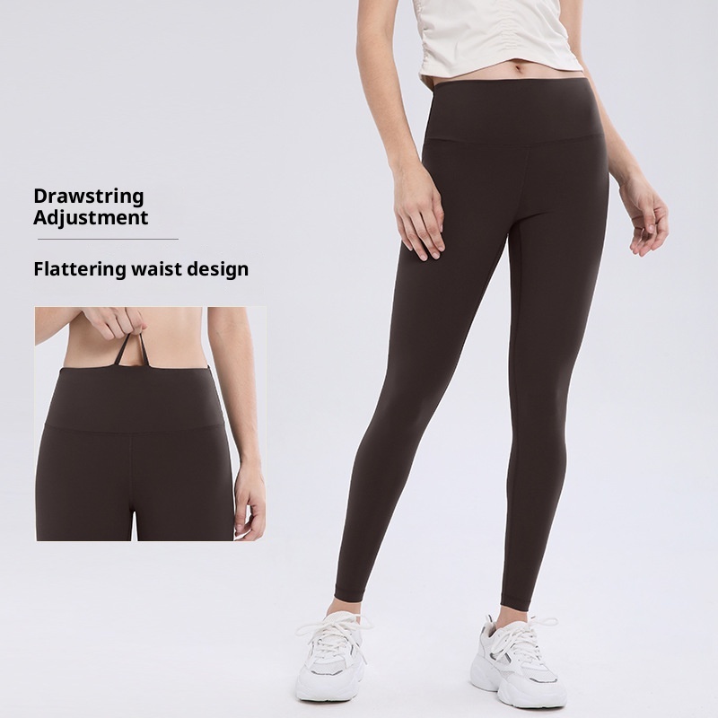 001 Wunder Train Drawstring Nine-point Naked Feel Breathable Double-sided Brushed Long Tummy Control Hip Lift Yoga Pants_voghion.com
