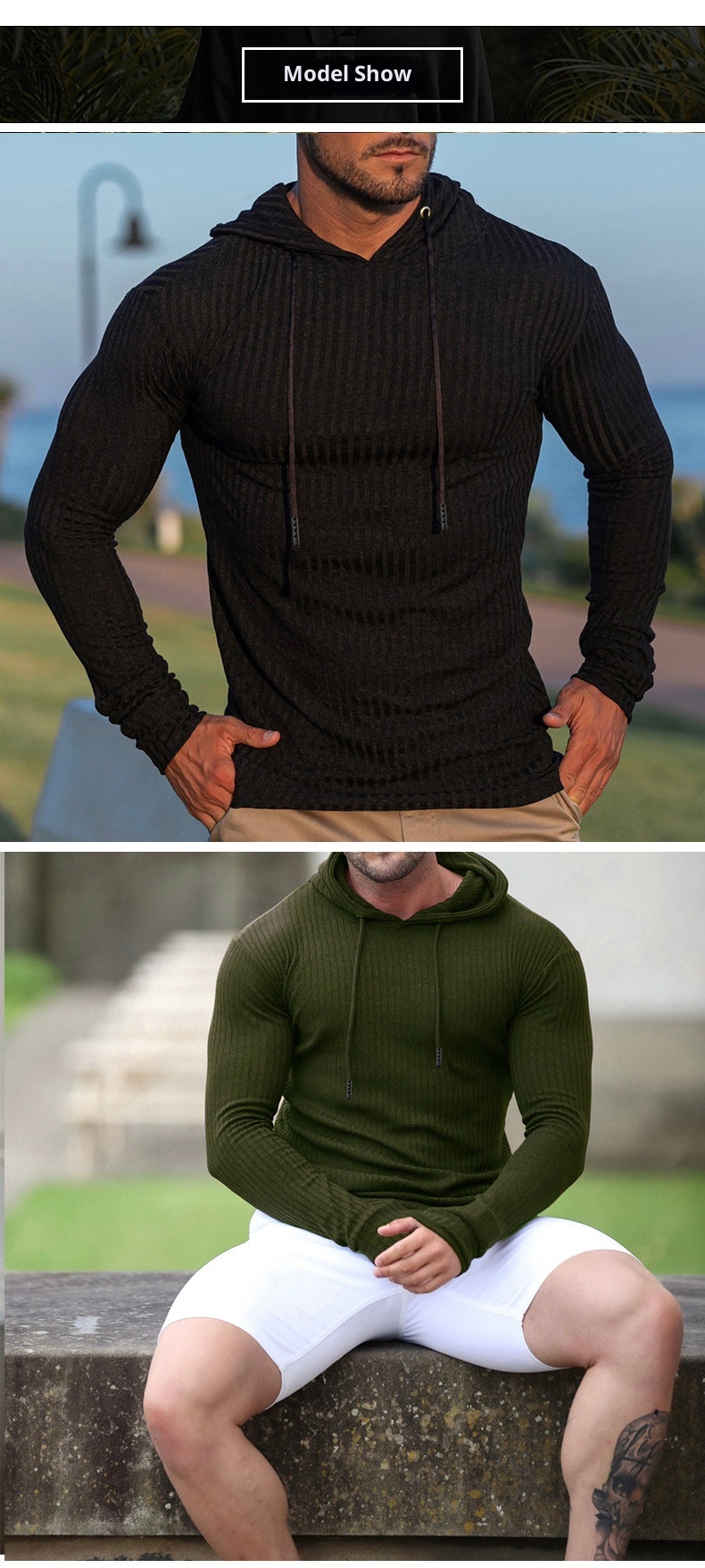 ActiveGo ActiveGo Cross-Border Muscle Fitness Europäischer und amerikanischer Herren-Sportpullover mit langen Ärmeln, schmaler Passform, Kapuze, ideal für Outdoor-Laufen, mit Kapuze_voghion.com