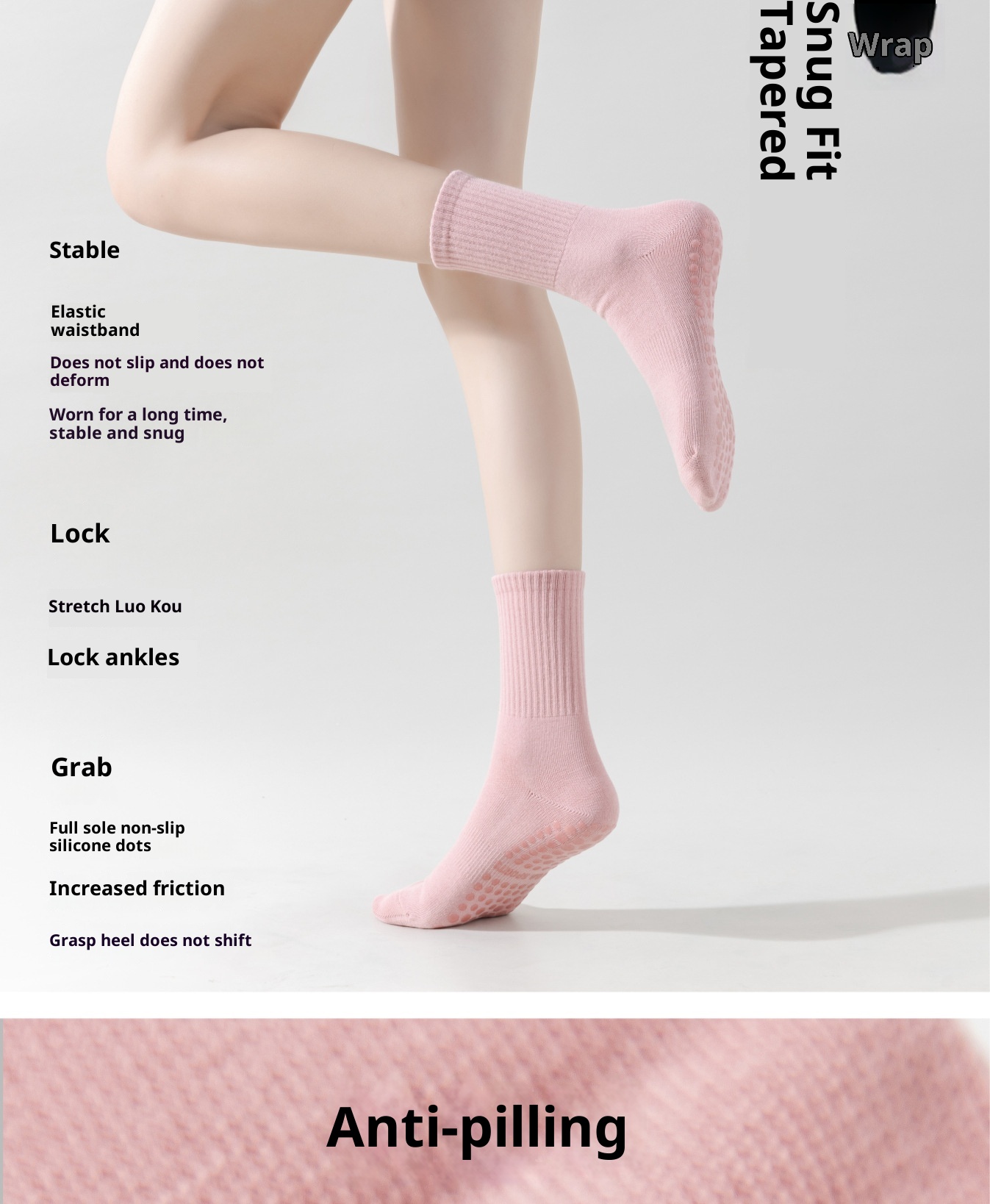 Chaussettes de yoga professionnelles pour femmes, automne et hiver, en silicone antidérapant, idéales pour le sport, le fitness, la danse et le Pilates._voghion.com