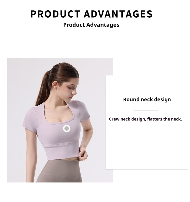 001 Yoga With Chest Pads Women Sports T-Shirt Fitness Tops Quick-Drying Running Short-Sleeved Gym Pilates Training Clothes_voghion.com