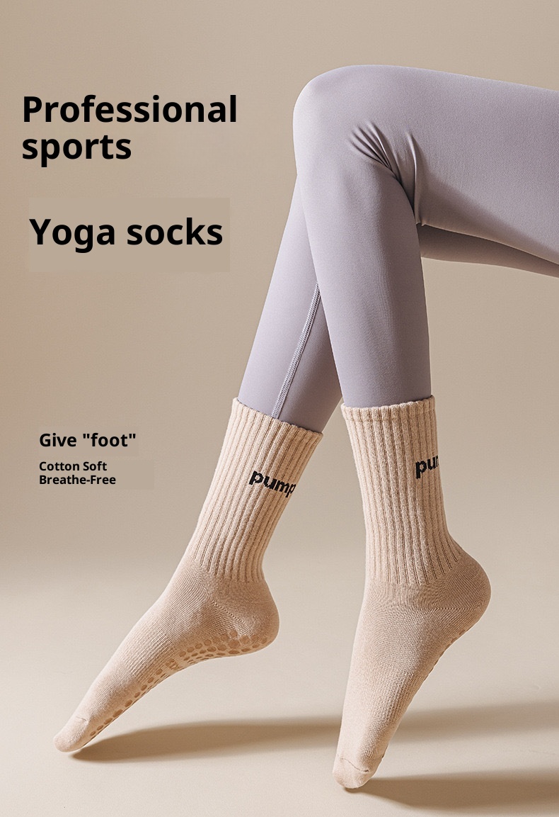 Chaussettes de sport professionnelles pour le yoga et le Pilates en salle, mi-mollet, confortables et antidérapantes, idéales pour le Pilates et le yoga en intérieur._voghion.com