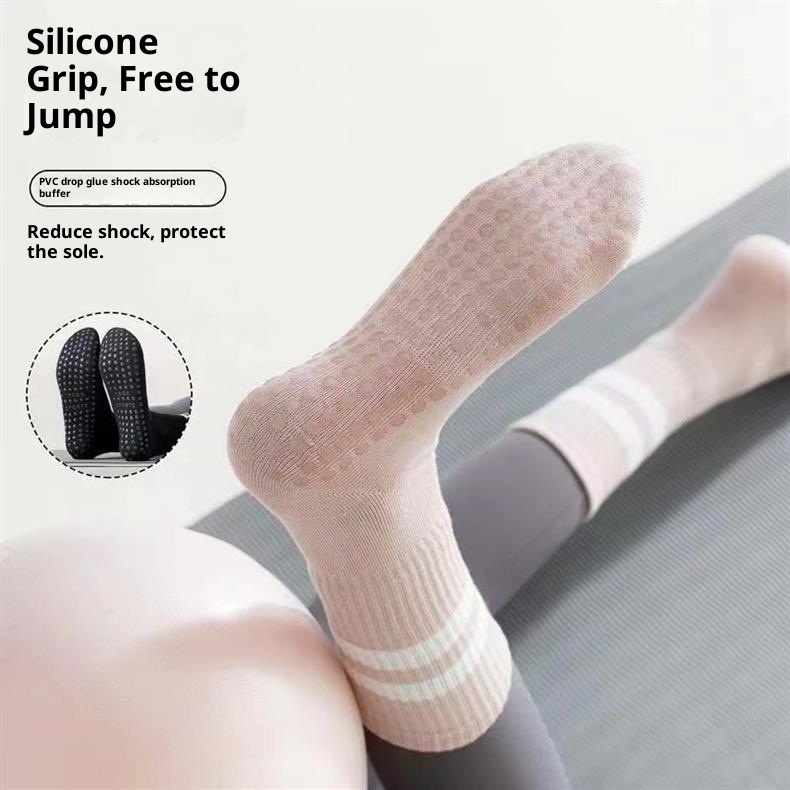 Chaussettes de sport Pilates Professional 5 orteils mi-mollet à deux barres antidérapantes - Dropshipping_voghion.com