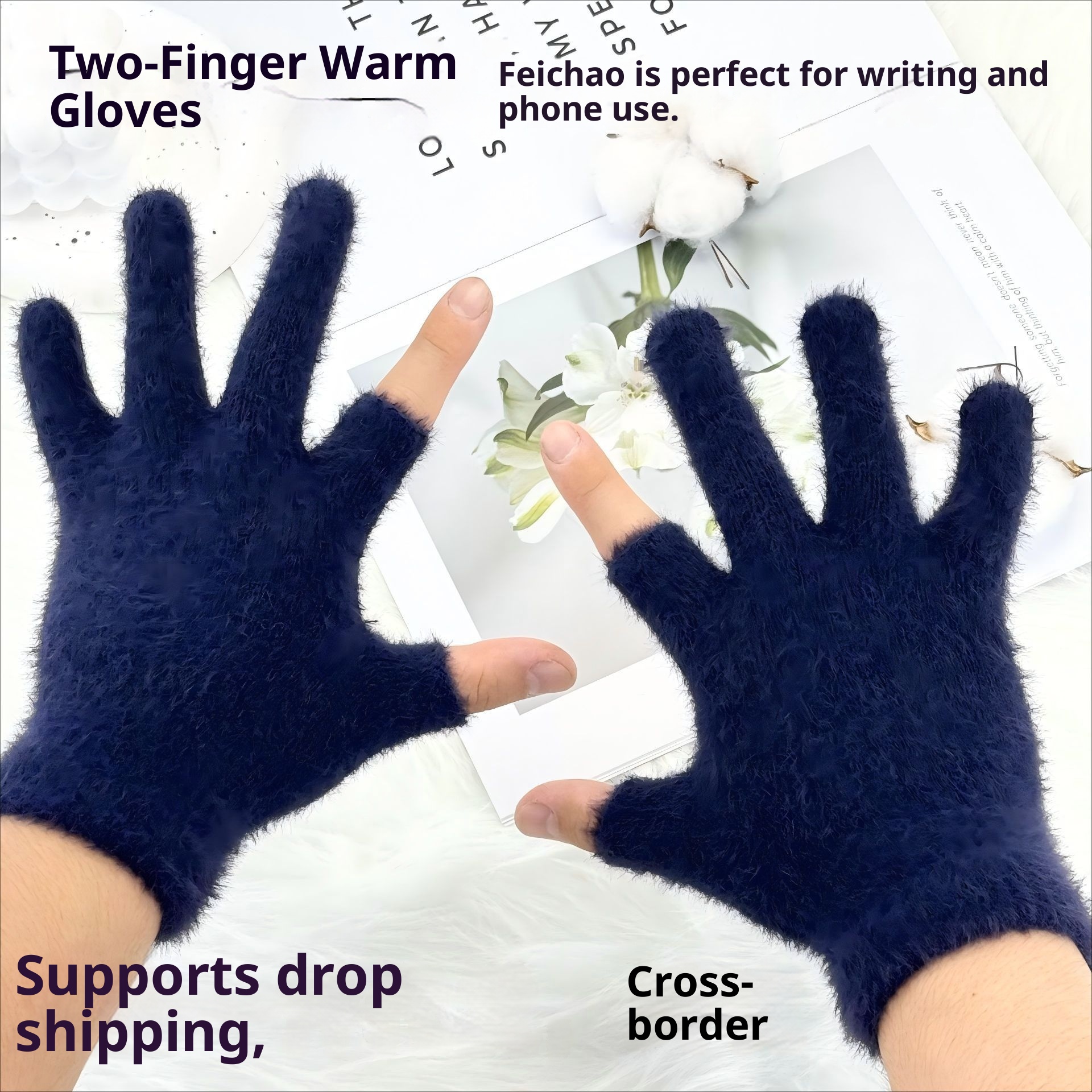 ActiveGo Winter Warm Plush Thickened Cold-Proof Student Two-Finger Exposed Outdoor Cycling Skiing Gloves_voghion.com