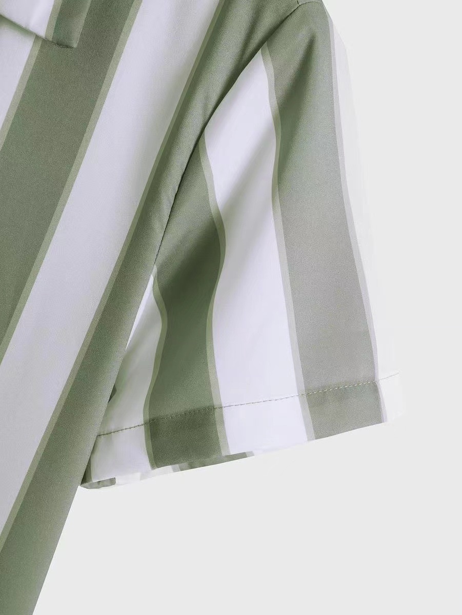 ActiveGo ActiveGo Europees en Amerikaans grensoverschrijdend Hawaiiaans nieuw pak met korte mouwen en gestreept strandshirt, tweedelige set voor heren_voghion.com