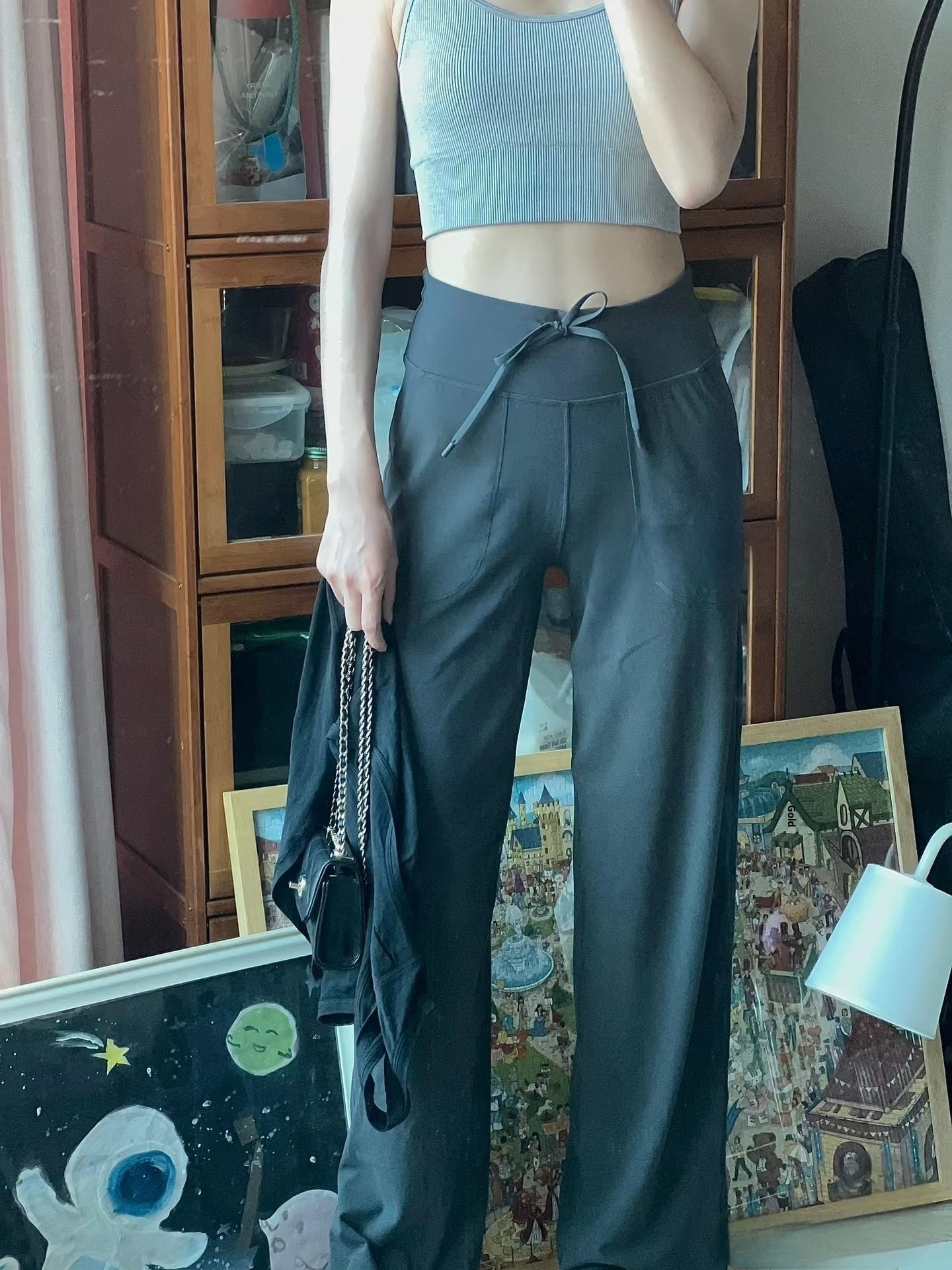 001 Lulu Same Style Original Label Throwback Drawstring Straight Yoga Casual Waist-Cinching High-Waist Draped Magic Pants_voghion.com