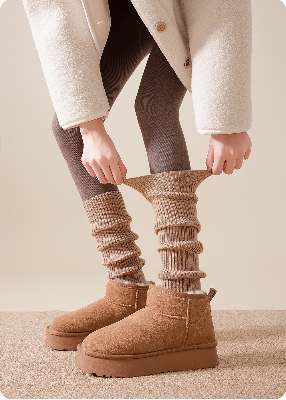 001 Calzini in pile autunno inverno coppia con pantaloni da yoga versatili da donna calzini dritti snellenti senza piede coprigambe lavorati a maglia_voghion.com