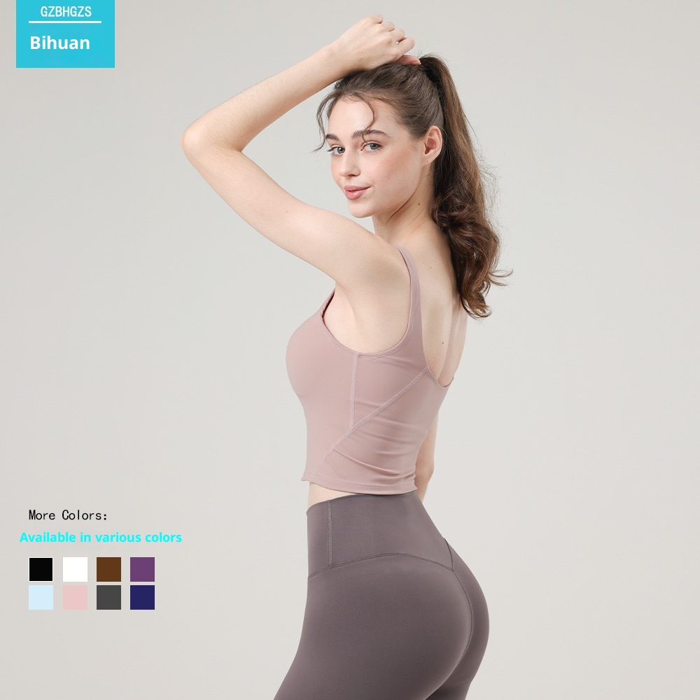 001 V-Shape Al*gn Fitness Wear Beautiful Back Base Sports Bra With Inner Padding Yoga Vest Outdoor Running_voghion.com