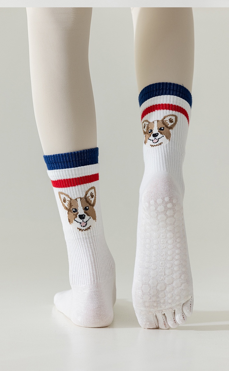 001 Kadınlar İçin Yoga Beş Parmaklı Sevimli Orta Baldır Fitness Dans Öğrencisi Silikon Kaymaz Nefes Alabilir Çoraplar_voghion.com