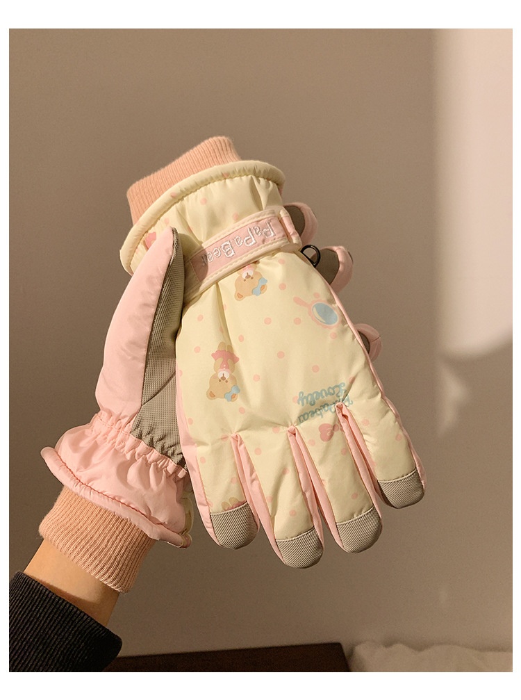 ActiveGo schattige roze beer skihandschoenen voor dames, winter touchscreen fleece, waterdicht, warm, 2024, winddicht, fietsen, buiten_voghion.com
