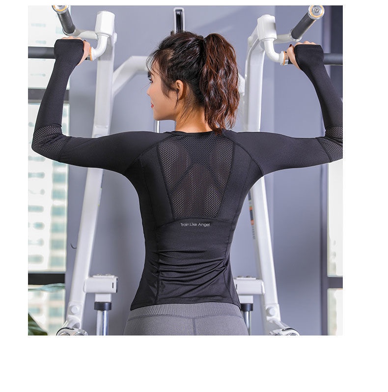 Camiseta deportiva larga de manga corta para entrenamiento, transpirable y de secado rápido 001 Yoga, corte ajustado, ideal para hacer ejercicio o correr._voghion.com