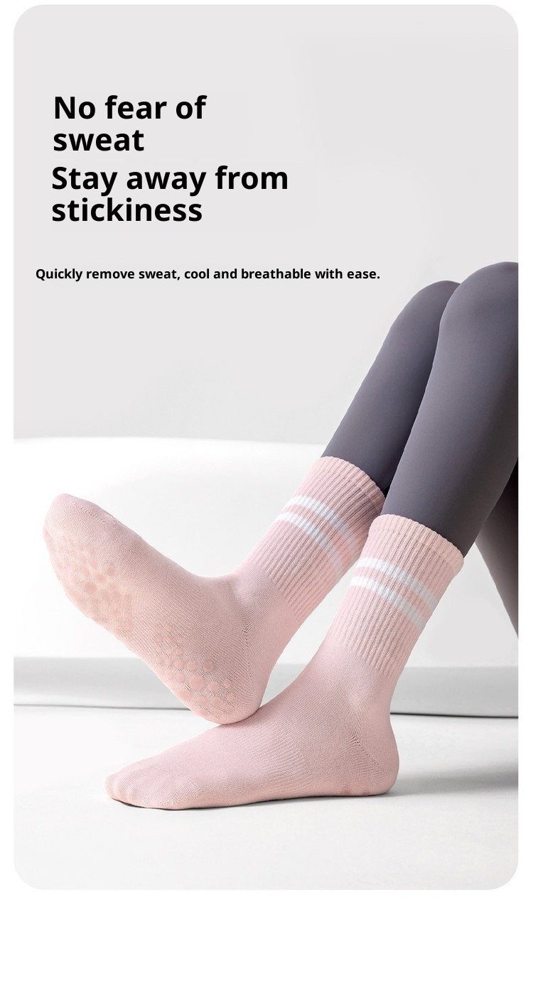 001 Professionelle Yoga-Socken für Damen, wadenlang, Frühling und Sommer, rutschfest, Pilates, Anfänger, für drinnen, speziell für den Boden_voghion.com