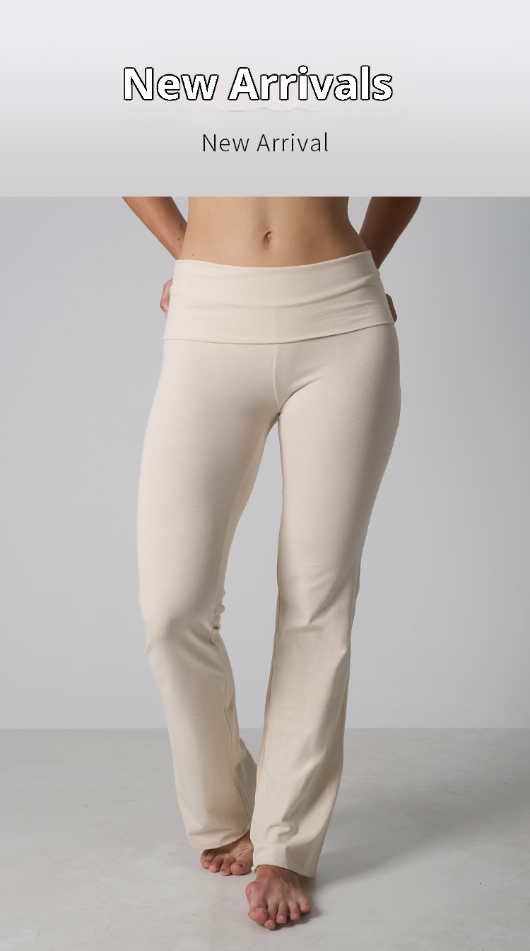 Pantalon 001 à ourlet roulé, en coton et élasthanne respirant et doux pour la peau, coupe évasée, taille haute, éco-responsable, idéal pour le yoga et les femmes._voghion.com