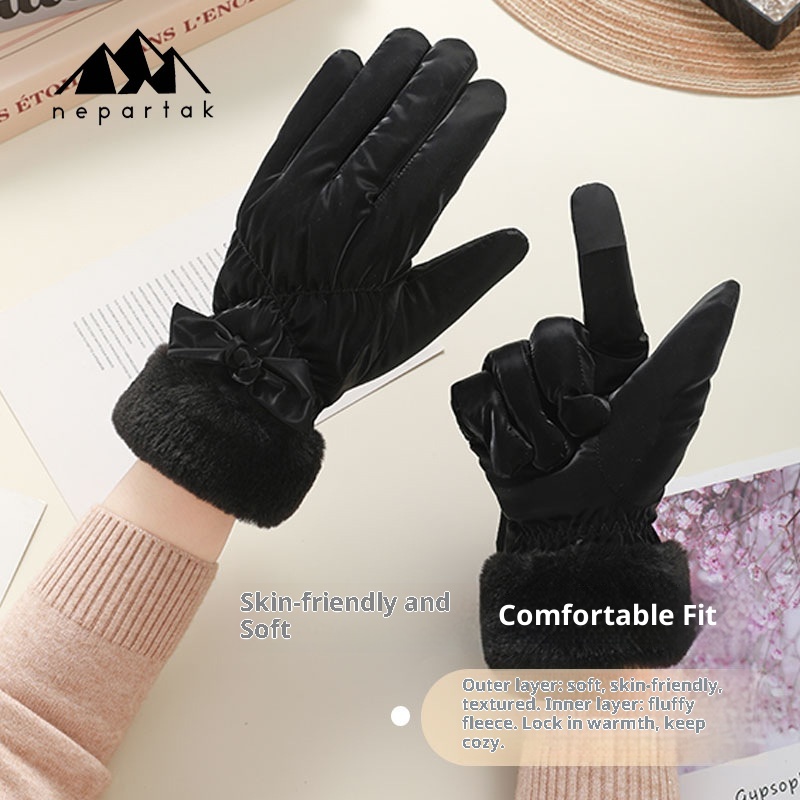 ActiveGo Winter Warm For Women Outdoor Cycling Fleece Lined Thickened Windproof Cold-Proof Touchscreen Cloud Velvet Bowknot Ski_voghion.com