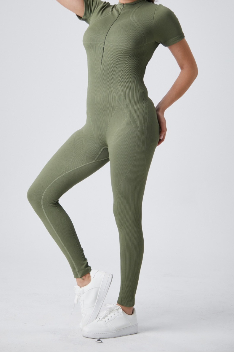 001 European And American Style Zipper One-Piece For Women, Cross-Border Running Sports Fitness Quick-Dry Breathable Shaping_voghion.com