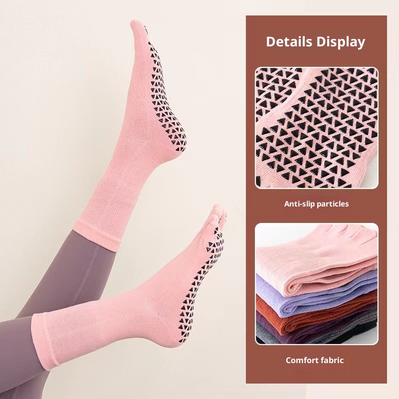 Chaussettes de yoga professionnelles antidérapantes automne-hiver pour femmes, longues et tubulaires, à cinq doigts, pour le fitness et la danse en intérieur._voghion.com