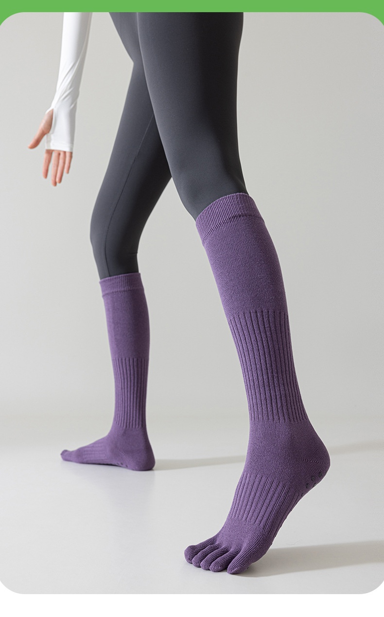 Chaussettes de yoga Five Fingers pour femmes, chaussettes de sport tubulaires longues, compression antidérapantes, idéales pour le fitness et le Pilates._voghion.com