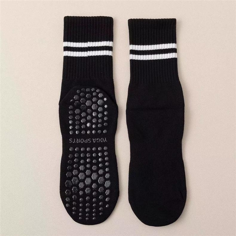 Chaussettes de sport Pilates Professional 5 orteils mi-mollet à deux barres antidérapantes - Dropshipping_voghion.com